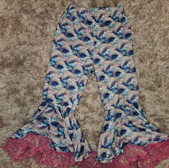 Daydreamer rainbow stars bell bottom ruffle toddler girl pants - Picture 3 of 4